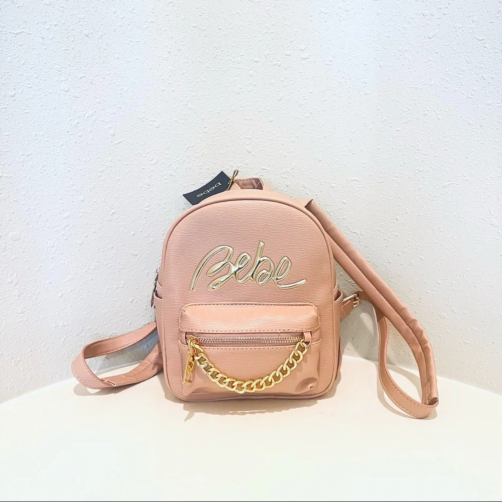 BEBE Gianna Logo Chain Women’s Blush Mini Backpack OS NWT